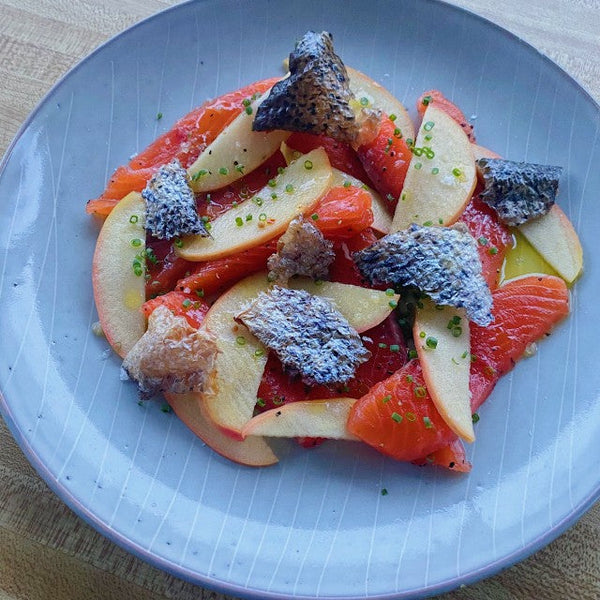 Quick-Cured Salmon, Dill Pickled Apples and Crispy Salmon Skin Recipe