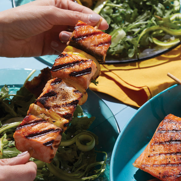 Grilled Salmon Skewers with Cilantro Sauce Recipe