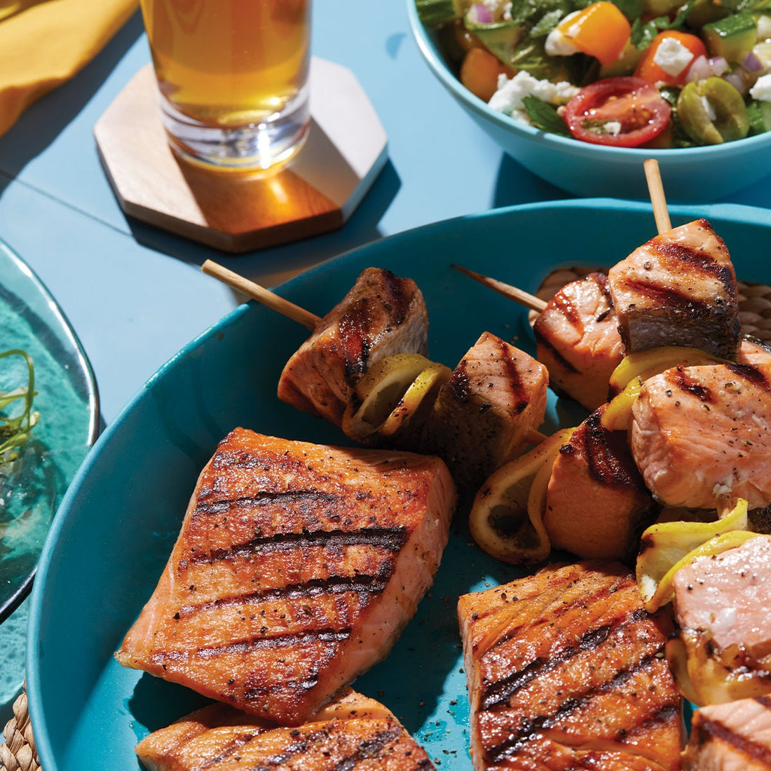 Grilled Salmon with Zucchini Greek Salad Recipe