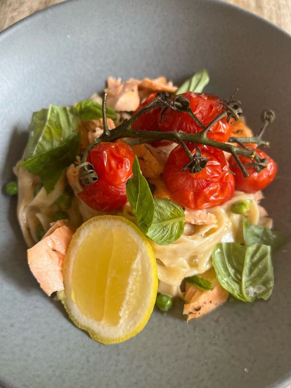 Salmon Linguine Al Limone with Roasted Cherry Tomatoes Recipe