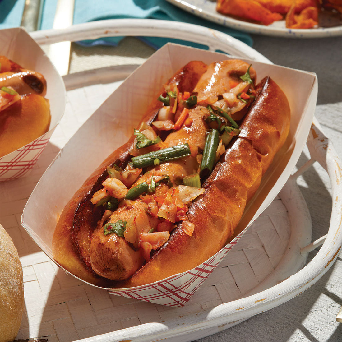 Soy Glazed Korean Inspired Kimchi Hot Dogs Recipe
