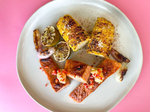 Grilled Salmon with Lime, Sweet Corn + Fresno Chili Butter Recipe