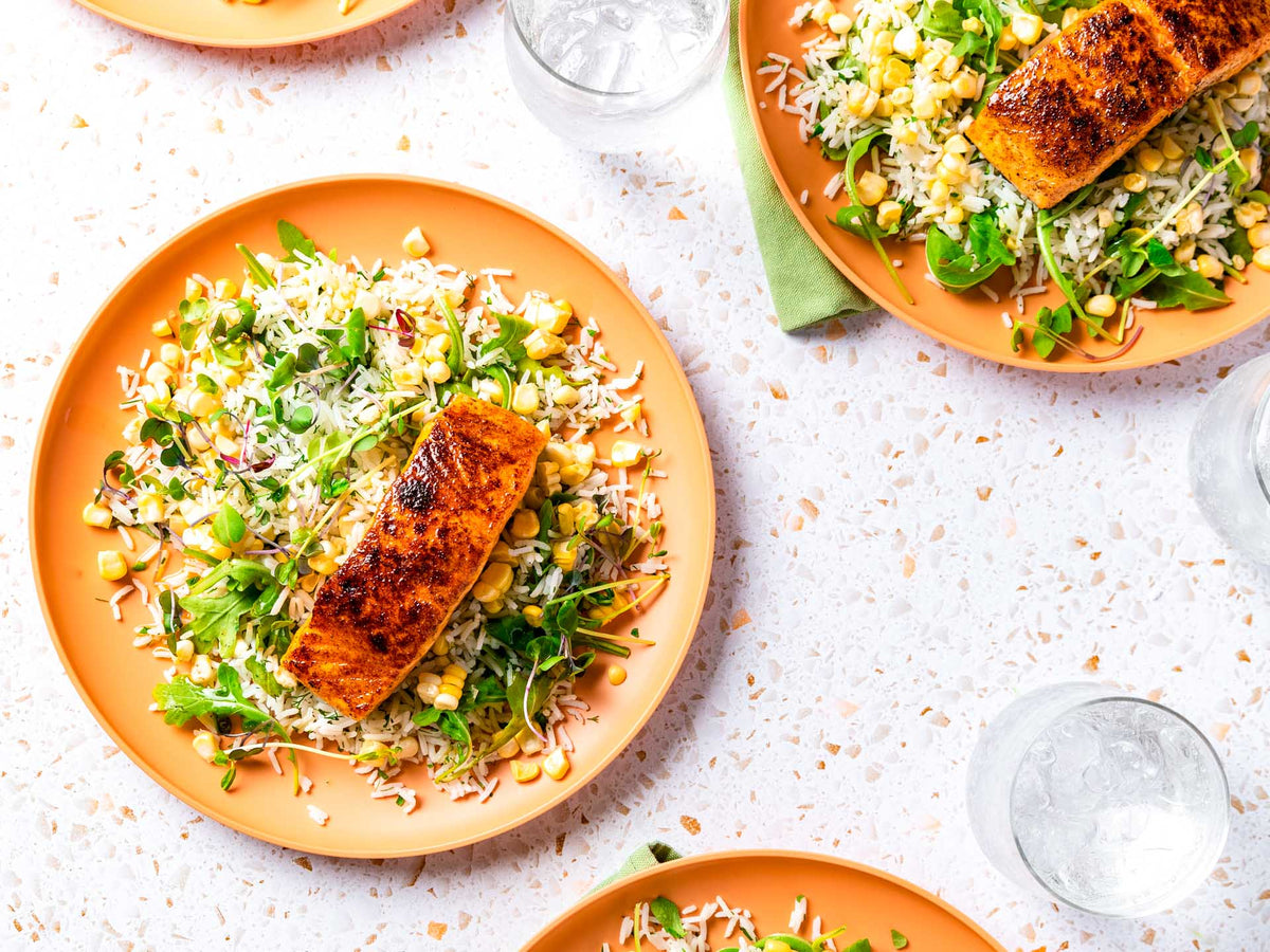 Spiced Salmon with Green Herb Basmati Rice Recipe – Secret Island Salmon